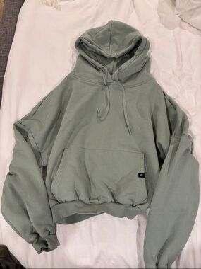 POPFLEX Sage Green Cropped Hooded Sweatshirt